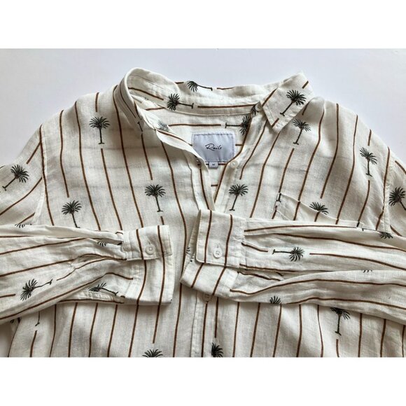 RAILS Charli Button Down Linen Shirt Stripe Palms Size Medium - Picture 6 of 8